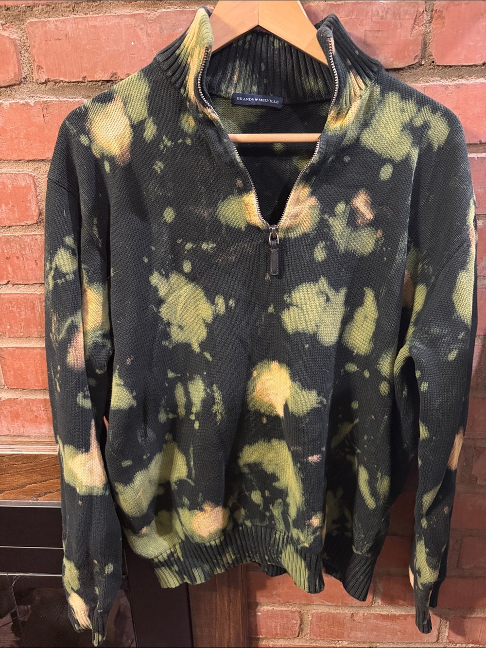 Brandy Melville Custom Dyed Black Sweater with Yellow-Green Tie-Dye Accents